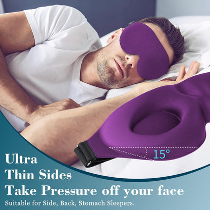 Sleep Mask for Side Sleeper, Light Blocking Sleeping Eye Mask for Women Men, 3D Contoured Cup Night Blindfold, Luxury Eye Cover Eyeshade with Adjustable Strap for Travel, Nap, Purple