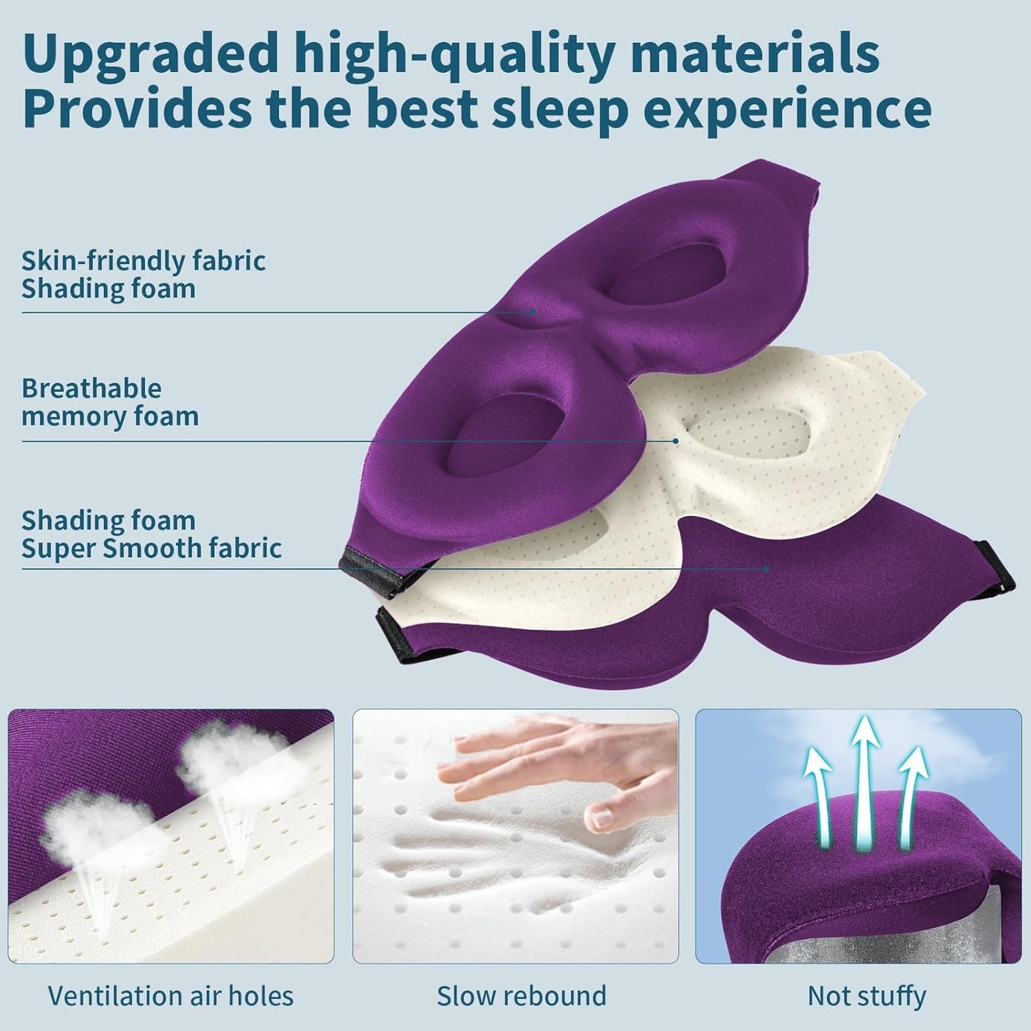 Sleep Mask for Side Sleeper, Light Blocking Sleeping Eye Mask for Women Men, 3D Contoured Cup Night Blindfold, Luxury Eye Cover Eyeshade with Adjustable Strap for Travel, Nap, Purple