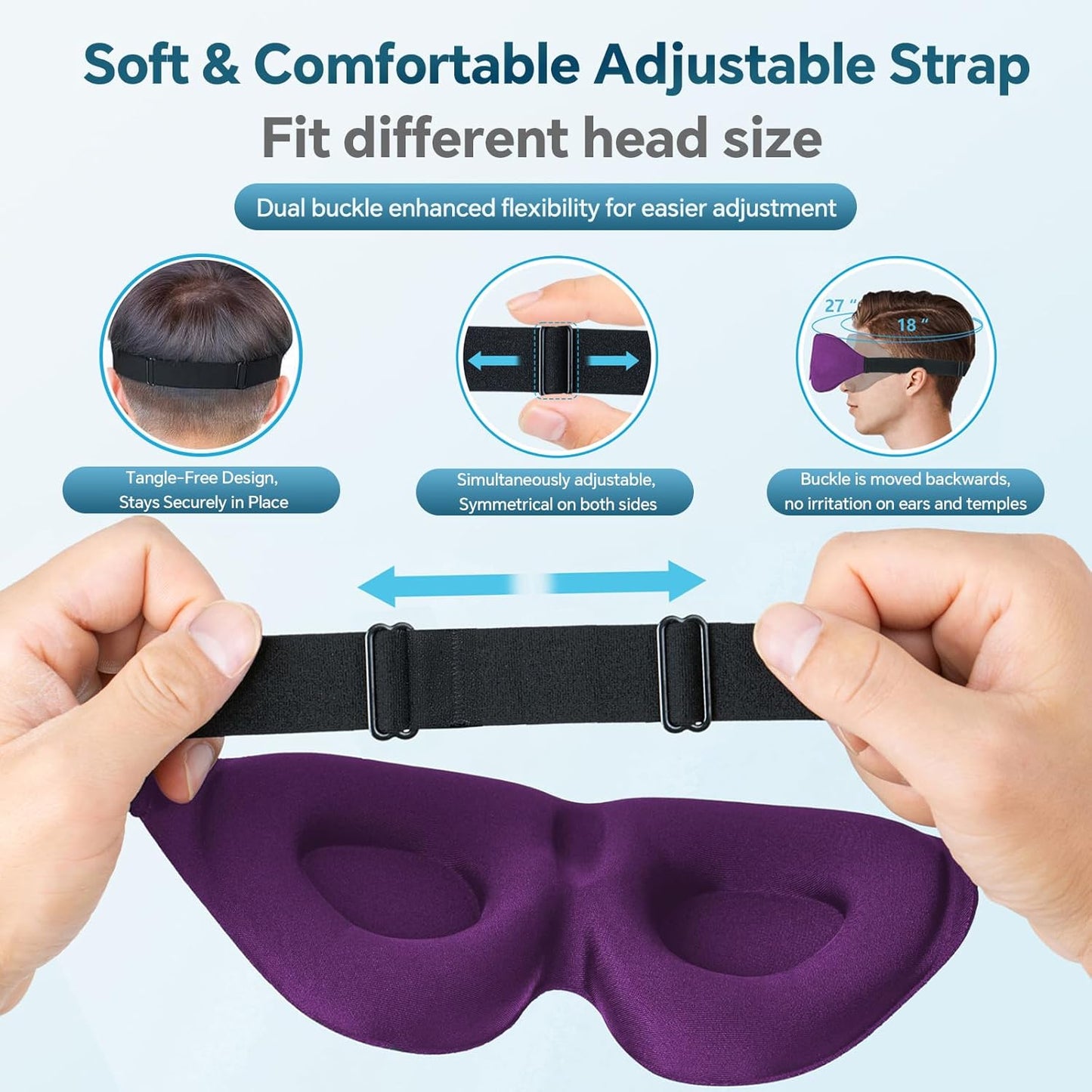 Sleep Mask for Side Sleeper, Light Blocking Sleeping Eye Mask for Women Men, 3D Contoured Cup Night Blindfold, Luxury Eye Cover Eyeshade with Adjustable Strap for Travel, Nap, Purple