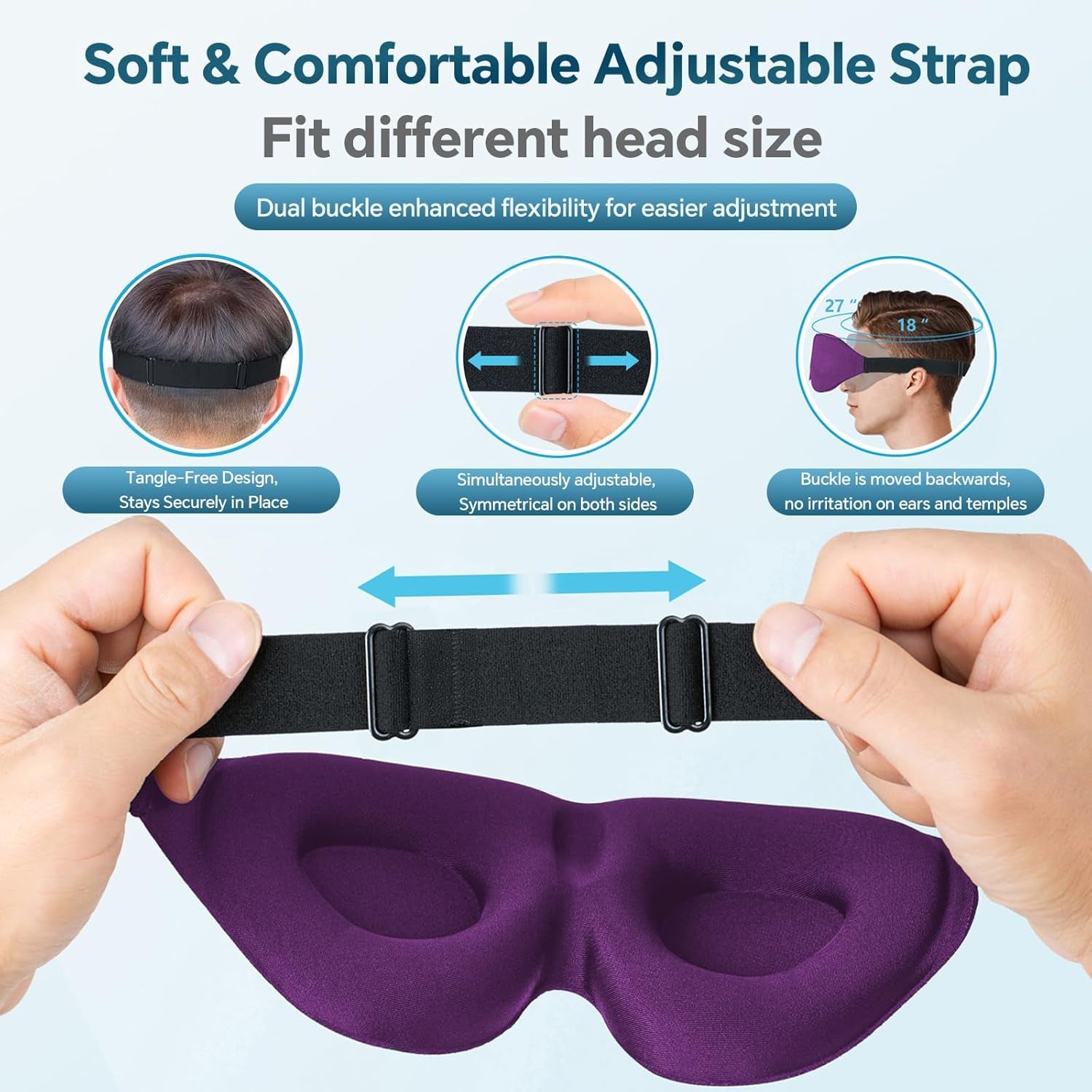 Sleep Mask for Side Sleeper, Light Blocking Sleeping Eye Mask for Women Men, 3D Contoured Cup Night Blindfold, Luxury Eye Cover Eyeshade with Adjustable Strap for Travel, Nap, Purple